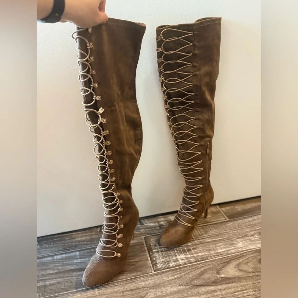 NIB Journee Sexy Brown Lace-Up Knee-High Boots